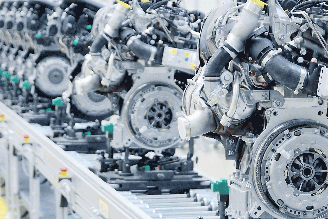 Engines on production line