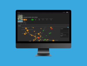 Discover 3D view on grey monitor on blue background