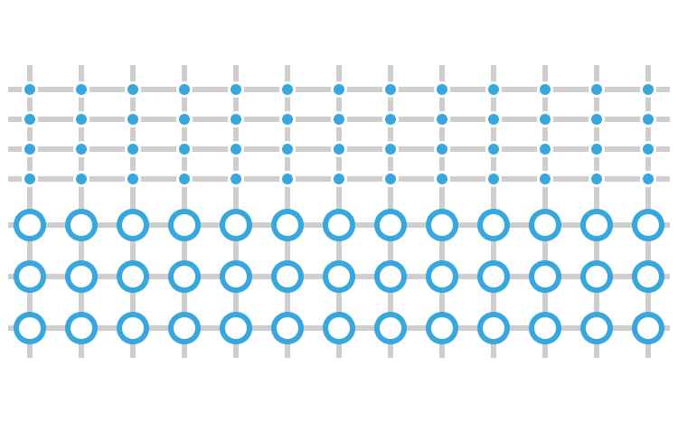 Connected rows of blue dots with white centers