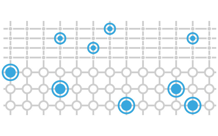 Grey grid with blue highlighted dots