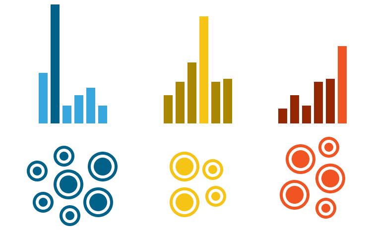 Different colored graphs in blue yellow and red