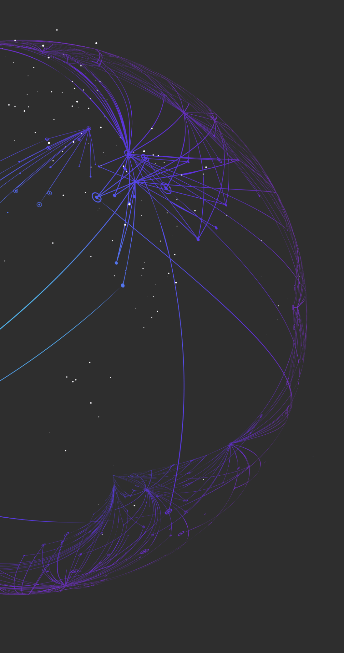 Purple dots connecting in shape of world on black background