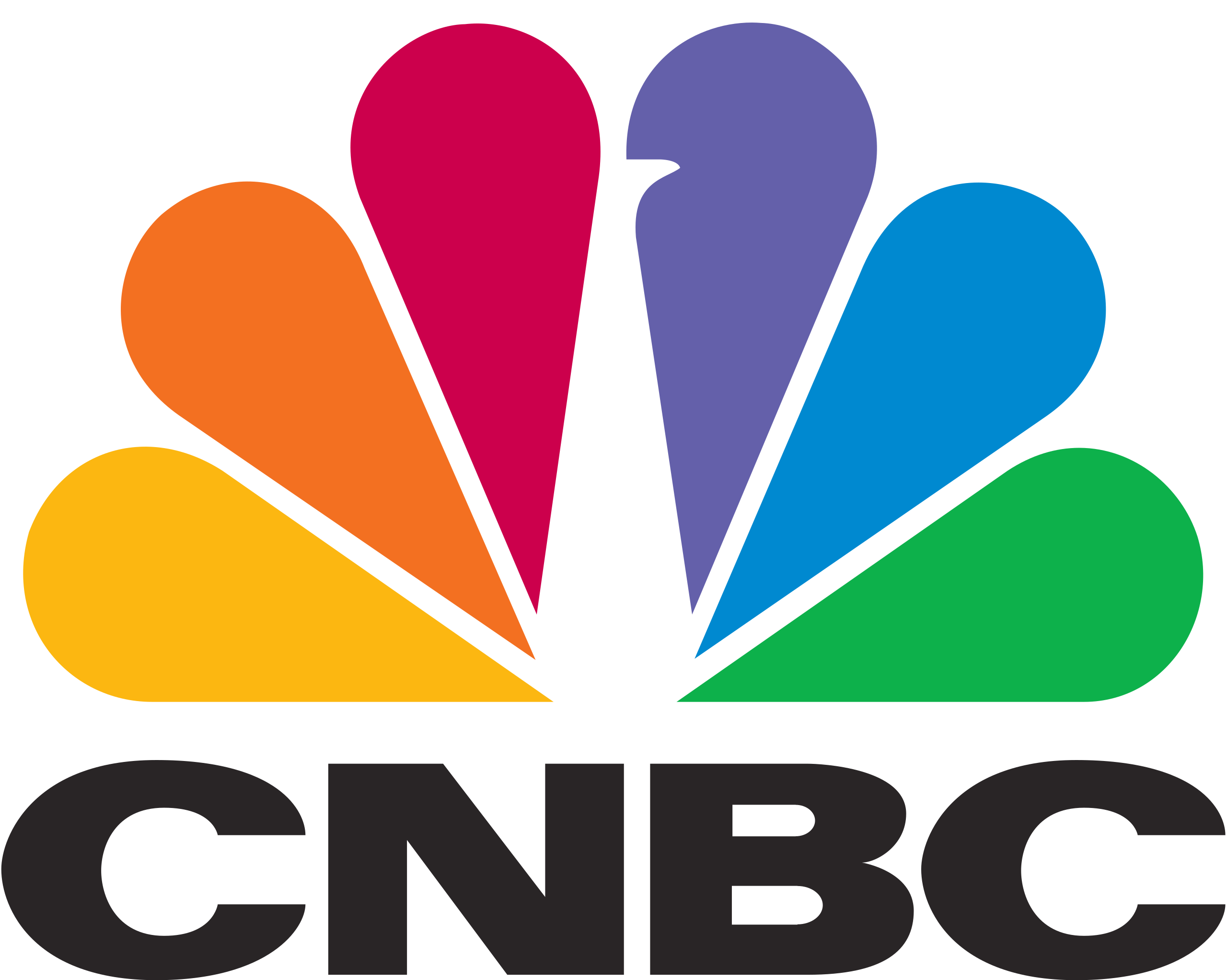 CNBC peacock logo with rainbow feathers and CNBC type below