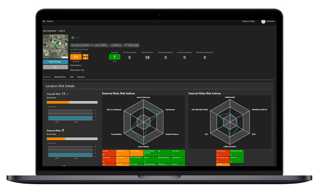 screenshot of Everstream’s supplier risk assessment software platform that rates supplier risk