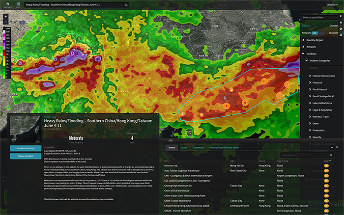 View of Reveal solution showing heavy rain/flooding in Southern China/Hong Kong/Taiwan