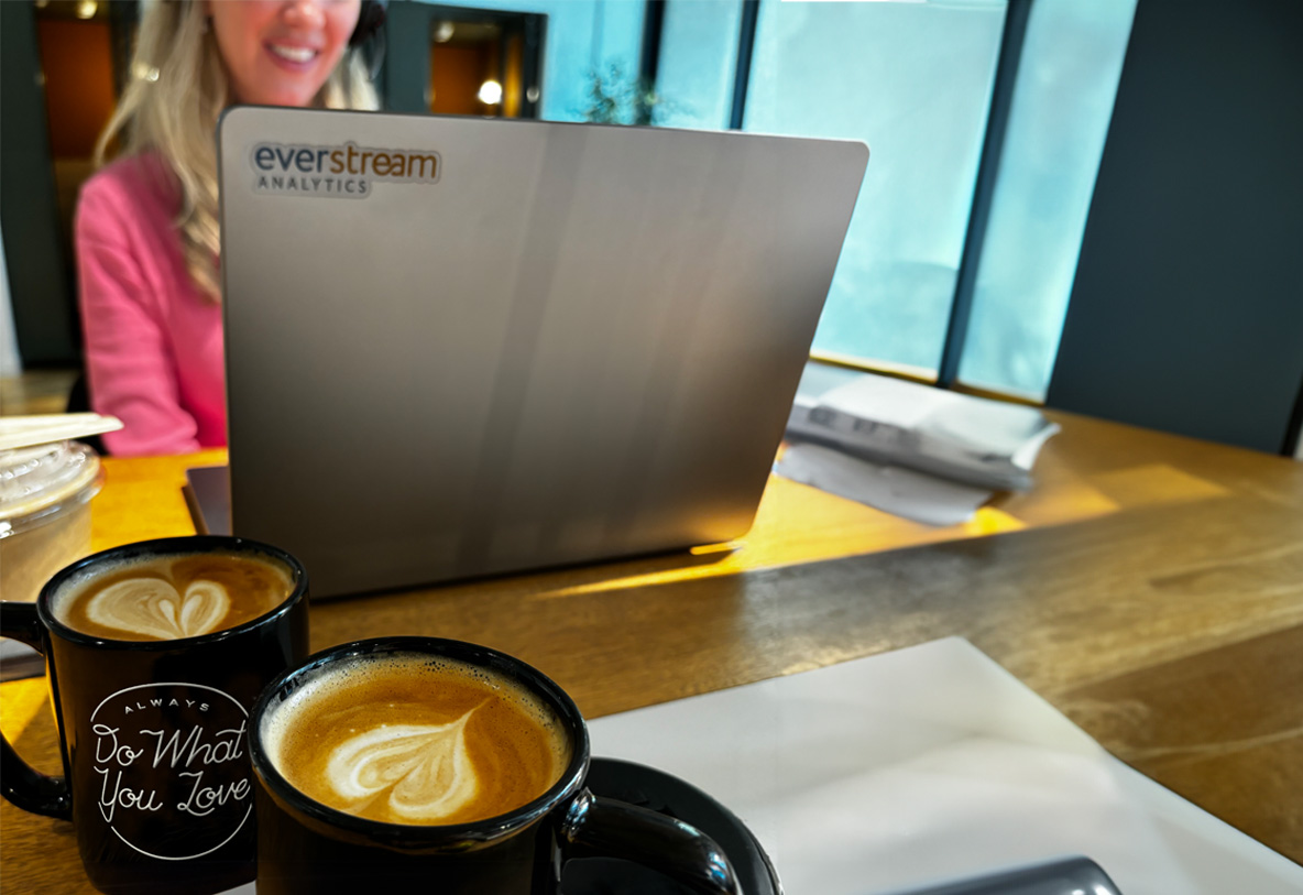 Everstreamers enjoying coffee whilst at a shraed working space