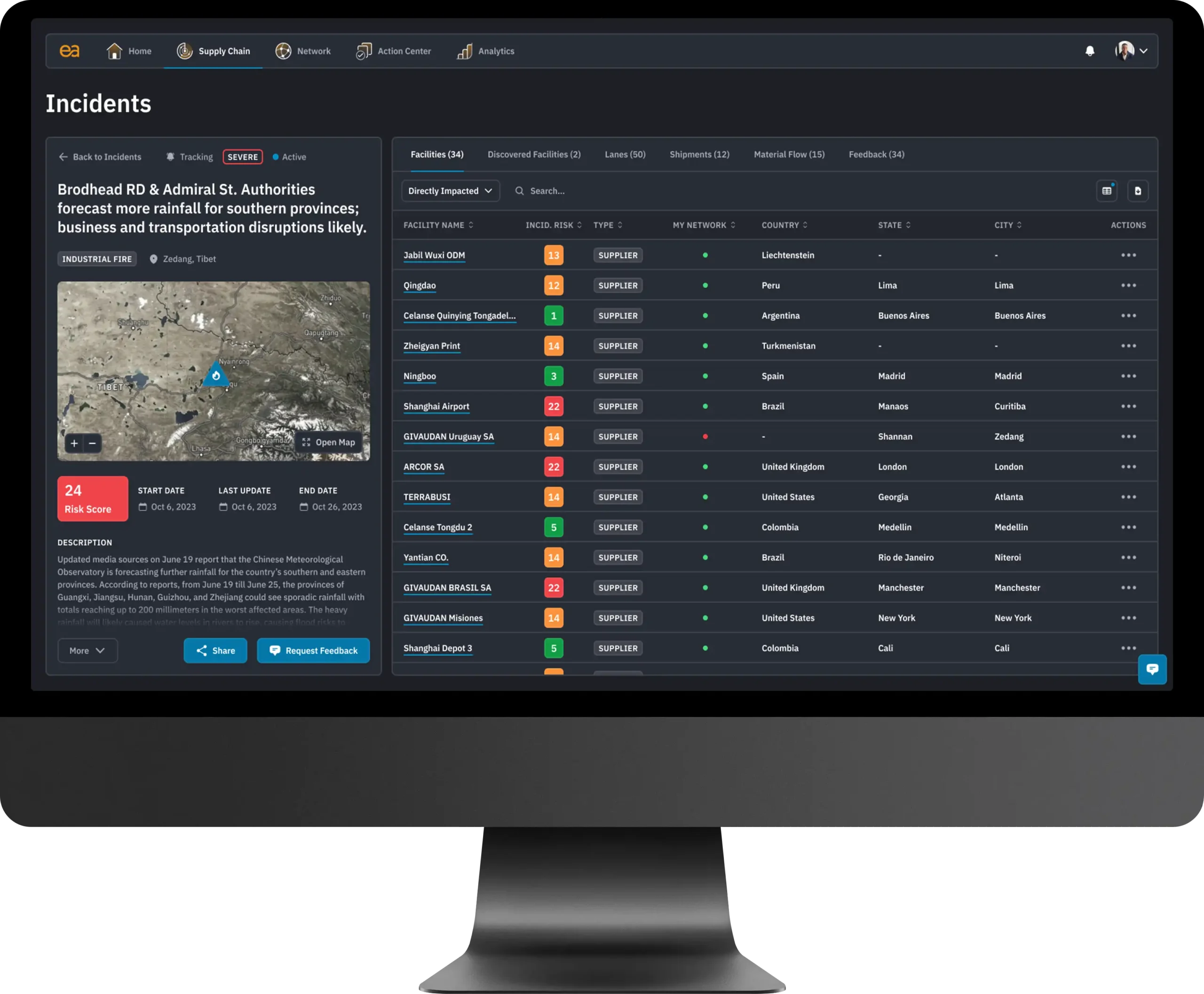 Visual of computer screen showing Incident dashboard