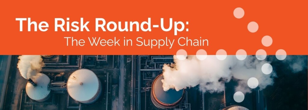 Aerial view of factory and graphic suggesting supply chain risk news