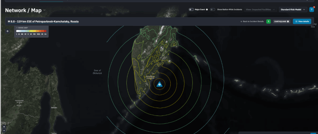 map image showing concentric circles around earthquake epicenter