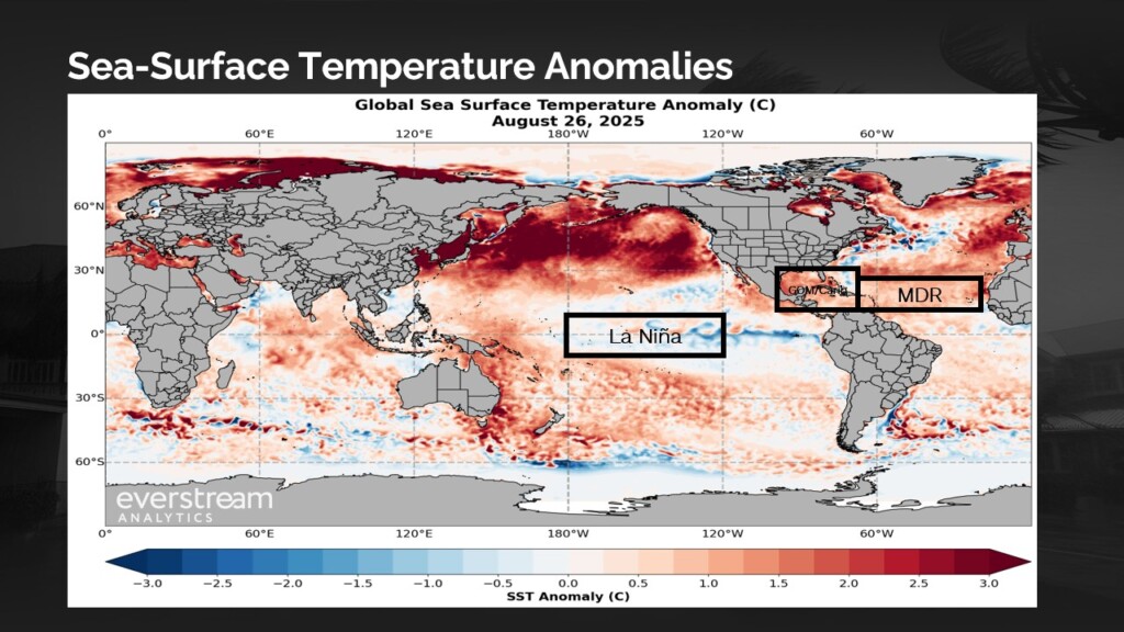 A graphic show high sea-surface temperatures in the Atlantic and the Gulf of Mexico