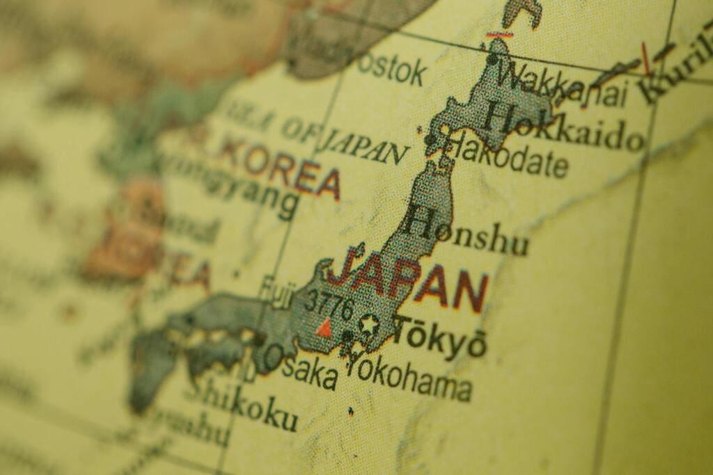 Map of Japan from an atlas