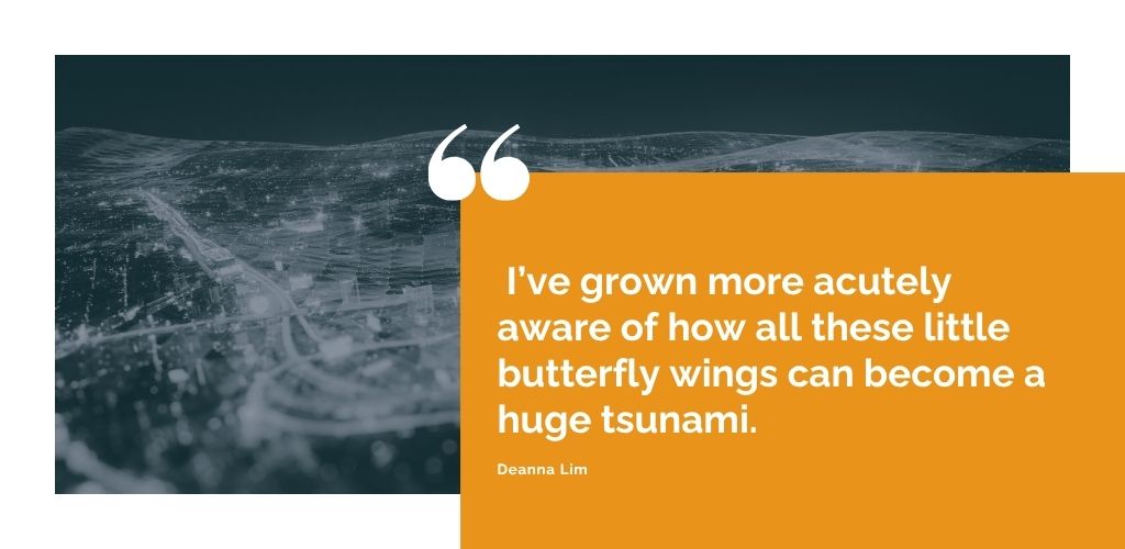 Quote graphic from Deanna Lim of the Everstream Analytics Intelligence Solutions team explaining how analysts can see patterns between different events.